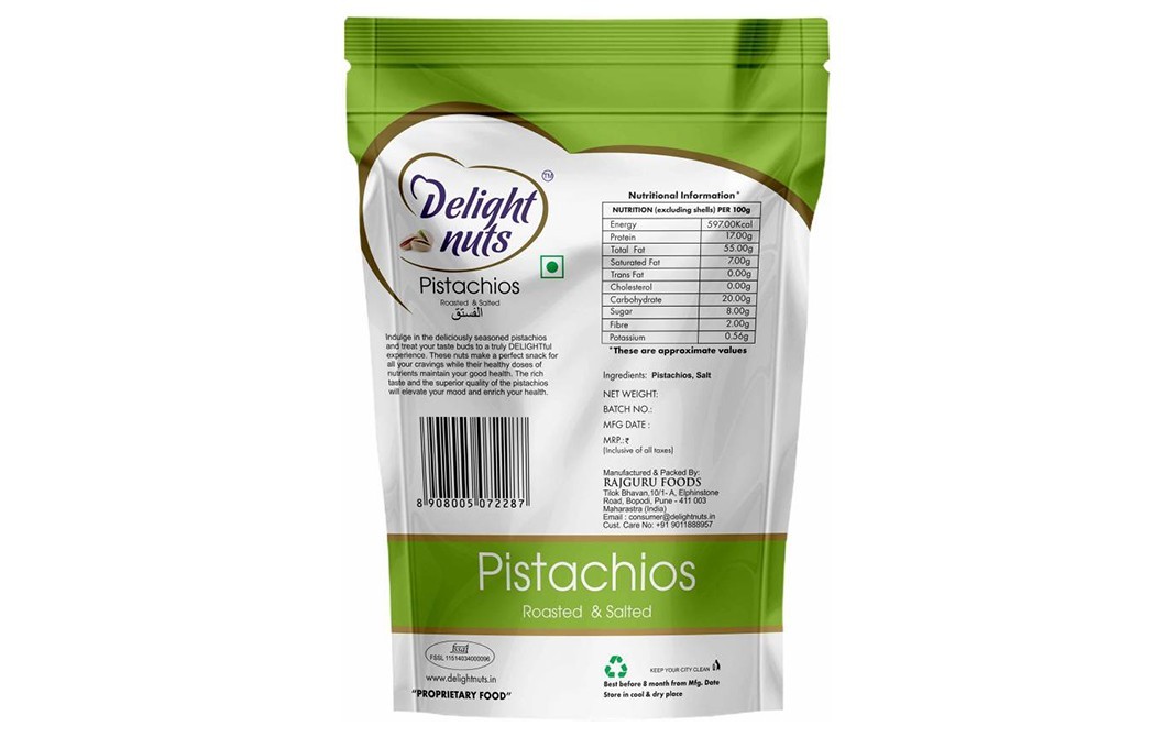 Delight Nuts Pistachios Roasted & Salted   Pack  200 grams